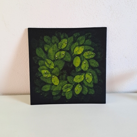 Bild Original Acryl Blätter Kranz mystisch Wandbild Gemälde neu