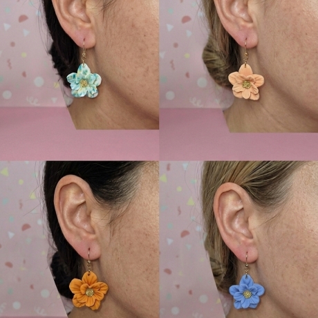 Handgefertigte Blütenohrringe – Unikat, vergoldeter Akzent