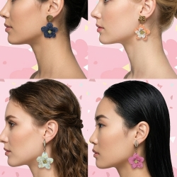 Handgefertigte Blütenohrringe – Unikat, vergoldeter Akzent