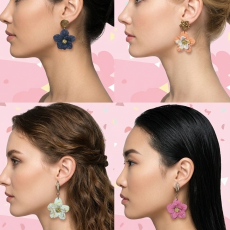 Handgefertigte Blütenohrringe – Unikat, vergoldeter Akzent