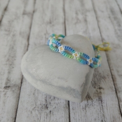 Armband geknotet mit Muster Blume grün/türkis meliert
