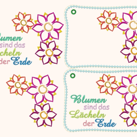 Blume Lisa Schild 4x ITH Stickdatei Text / Blanko stickdirwas