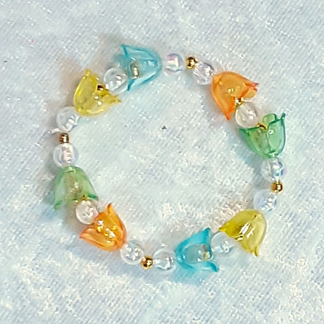 Kinder-Armband Schmuck elastisch Perlen gefädelt Bunte Blüten