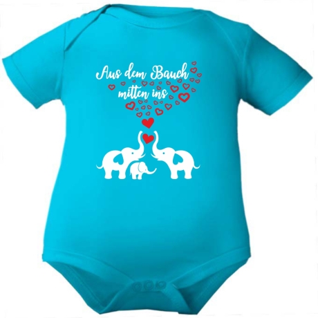 Baby Body kurzarm bedruckt mit AUS DEM BAUCH MITTEN INS HERZ