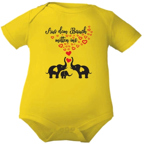 Baby Body kurzarm bedruckt mit AUS DEM BAUCH MITTEN INS HERZ