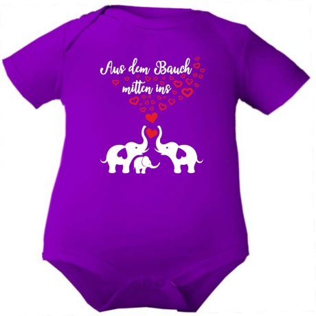 Baby Body kurzarm bedruckt mit AUS DEM BAUCH MITTEN INS HERZ