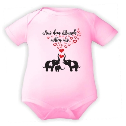Baby Body kurzarm bedruckt mit AUS DEM BAUCH MITTEN INS HERZ