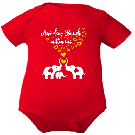 Baby Body kurzarm bedruckt mit AUS DEM BAUCH MITTEN INS HERZ