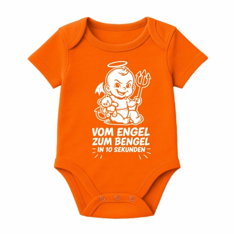 Baby Body kurzarm mit VOM ENGEL ZUM BENGEL IN 10 SEKUNDEN