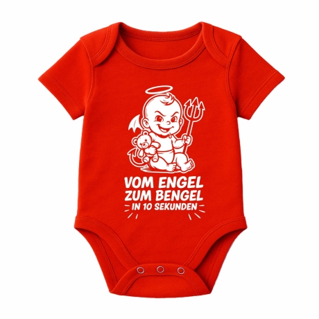 Baby Body kurzarm mit VOM ENGEL ZUM BENGEL IN 10 SEKUNDEN