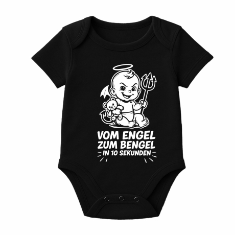 Baby Body kurzarm mit VOM ENGEL ZUM BENGEL IN 10 SEKUNDEN