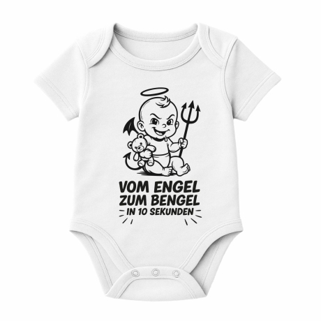 Baby Body kurzarm mit VOM ENGEL ZUM BENGEL IN 10 SEKUNDEN