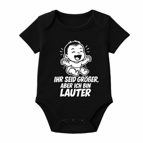 Baby Body kurzarm mit IHR SEID GRÖßER ABER ICH BIN LAUTER