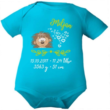 Baby Body kurz SWEET IGEL personalisiert mit Geburtsdaten/Name