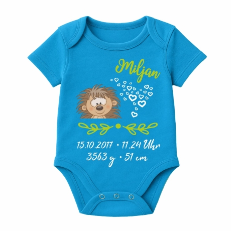 Baby Body kurz SWEET IGEL personalisiert mit Geburtsdaten/Name