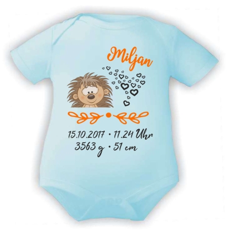 Baby Body kurz SWEET IGEL personalisiert mit Geburtsdaten/Name