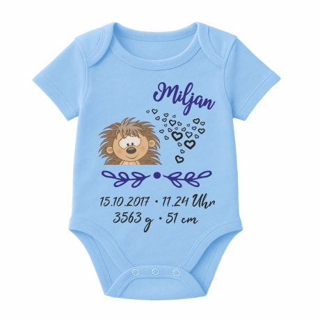 Baby Body kurz SWEET IGEL personalisiert mit Geburtsdaten/Name