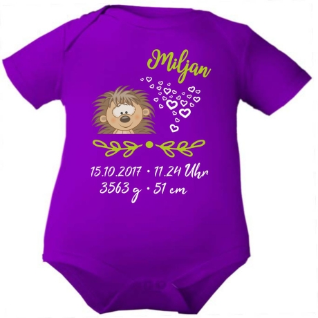 Baby Body kurz SWEET IGEL personalisiert mit Geburtsdaten/Name
