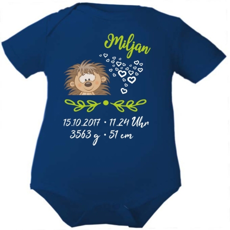 Baby Body kurz SWEET IGEL personalisiert mit Geburtsdaten/Name