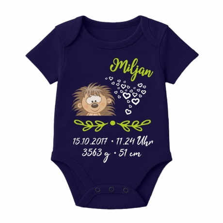 Baby Body kurz SWEET IGEL personalisiert mit Geburtsdaten/Name