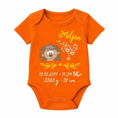 Baby Body kurz SWEET IGEL personalisiert mit Geburtsdaten/Name