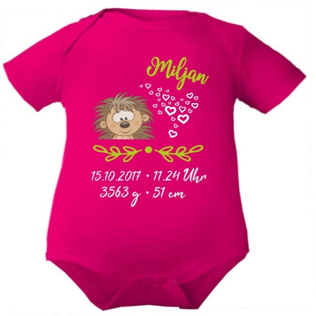 Baby Body kurz SWEET IGEL personalisiert mit Geburtsdaten/Name
