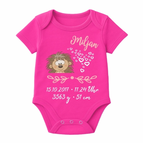 Baby Body kurz SWEET IGEL personalisiert mit Geburtsdaten/Name