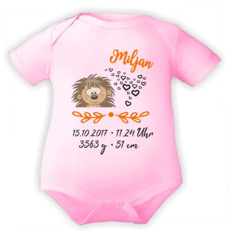 Baby Body kurz SWEET IGEL personalisiert mit Geburtsdaten/Name