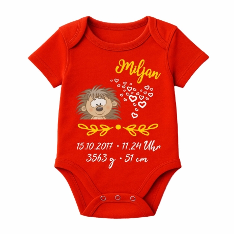 Baby Body kurz SWEET IGEL personalisiert mit Geburtsdaten/Name