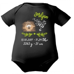 Baby Body kurz SWEET IGEL personalisiert mit Geburtsdaten/Name