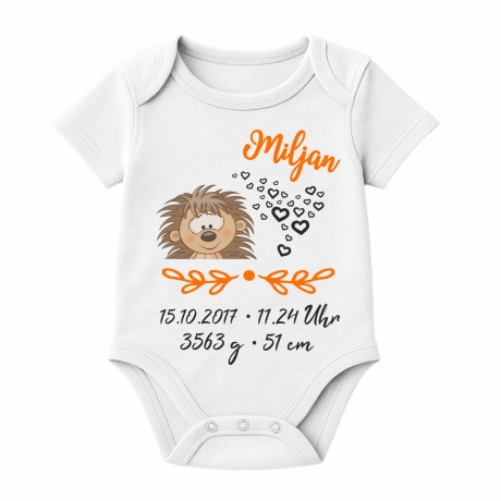 Baby Body kurz SWEET IGEL personalisiert mit Geburtsdaten/Name