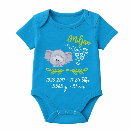 Baby Body kurz SWEET ELEFANT personalisiert mit Geburtsdaten/Name
