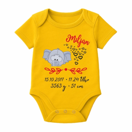 Baby Body kurz SWEET ELEFANT personalisiert mit Geburtsdaten/Name