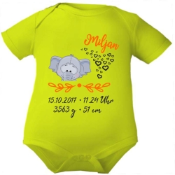Baby Body kurz SWEET ELEFANT personalisiert mit Geburtsdaten/Name