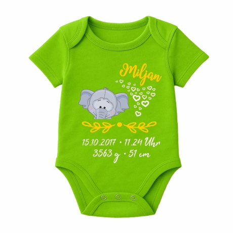 Baby Body kurz SWEET ELEFANT personalisiert mit Geburtsdaten/Name