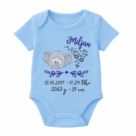 Baby Body kurz SWEET ELEFANT personalisiert mit Geburtsdaten/Name
