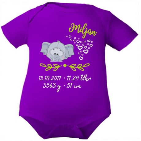 Baby Body kurz SWEET ELEFANT personalisiert mit Geburtsdaten/Name