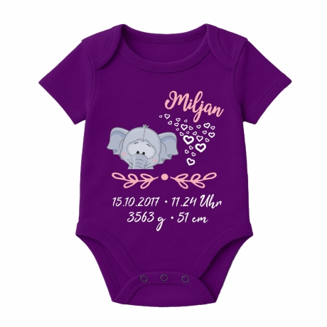 Baby Body kurz SWEET ELEFANT personalisiert mit Geburtsdaten/Name