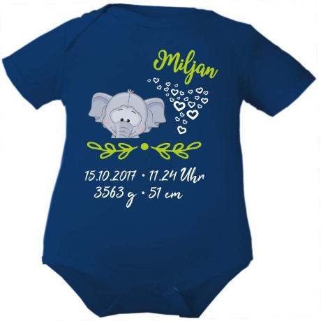 Baby Body kurz SWEET ELEFANT personalisiert mit Geburtsdaten/Name