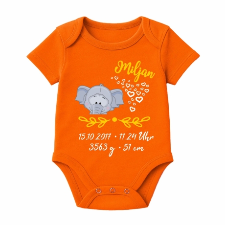 Baby Body kurz SWEET ELEFANT personalisiert mit Geburtsdaten/Name