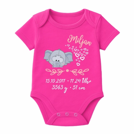 Baby Body kurz SWEET ELEFANT personalisiert mit Geburtsdaten/Name
