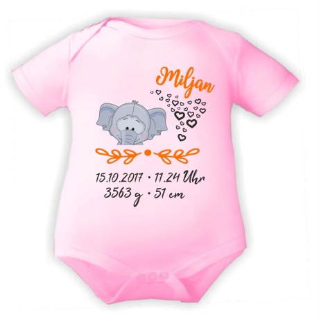 Baby Body kurz SWEET ELEFANT personalisiert mit Geburtsdaten/Name