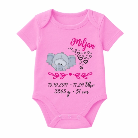 Baby Body kurz SWEET ELEFANT personalisiert mit Geburtsdaten/Name
