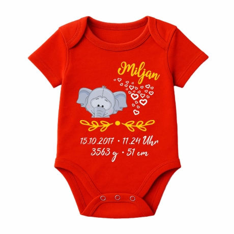 Baby Body kurz SWEET ELEFANT personalisiert mit Geburtsdaten/Name