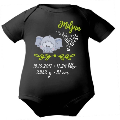 Baby Body kurz SWEET ELEFANT personalisiert mit Geburtsdaten/Name