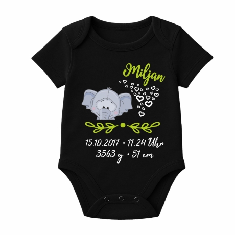 Baby Body kurz SWEET ELEFANT personalisiert mit Geburtsdaten/Name