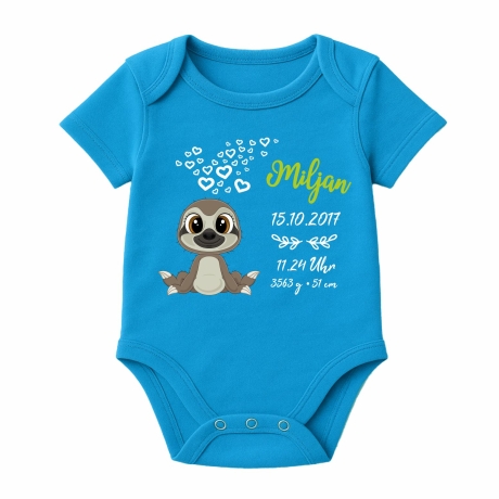 Baby Body kurz CUTE FAULTIER personalisiert mit Geburtsdaten+Name