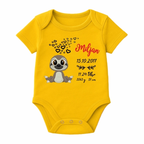 Baby Body kurz CUTE FAULTIER personalisiert mit Geburtsdaten+Name