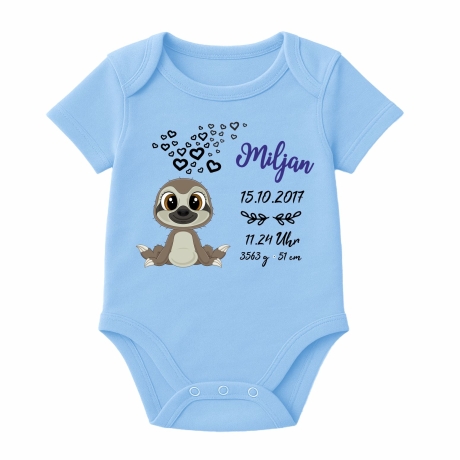 Baby Body kurz CUTE FAULTIER personalisiert mit Geburtsdaten+Name