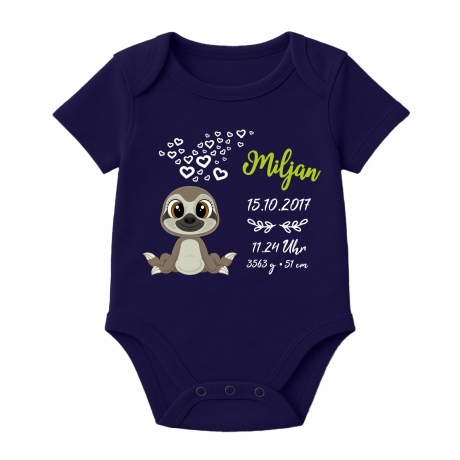 Baby Body kurz CUTE FAULTIER personalisiert mit Geburtsdaten+Name